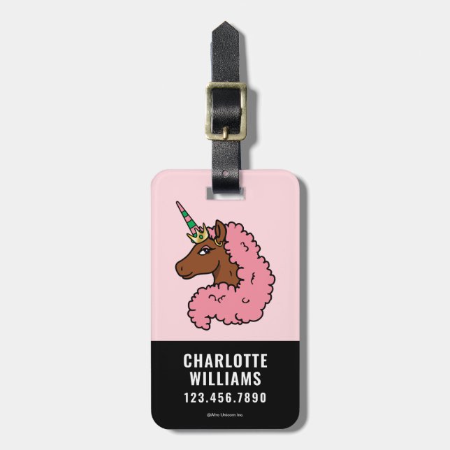 Ljusa rosa Afro Unicorn Bagagebricka (Vertikal Framsida)