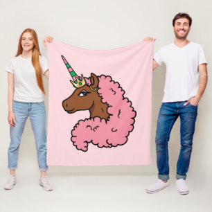 Ljusa rosa Afro Unicorn Fleecefilt