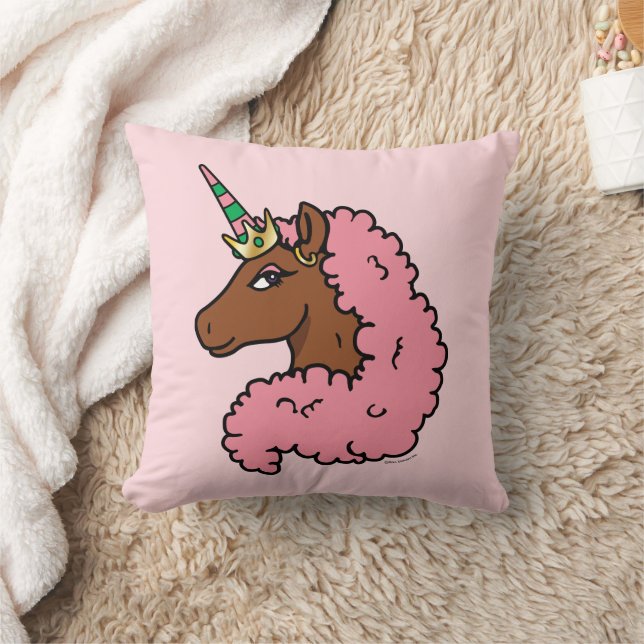 Ljusa rosa Afro Unicorn Kudde (Filt)