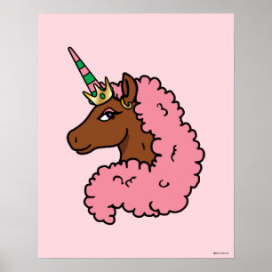 Ljusa rosa Afro Unicorn Poster