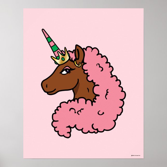 Ljusa rosa Afro Unicorn Poster (Framsidan)