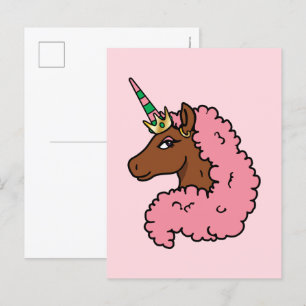 Ljusa rosa Afro Unicorn Vykort