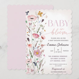 Ljusa rosa Baby i Bloom Wildblomme Baby Shower Inbjudningar