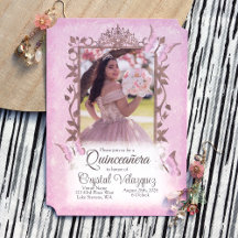 Ljusa rosa Beige Butterflies, Ornate Quinceanera