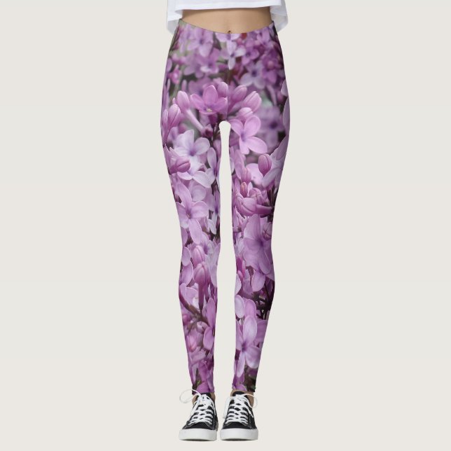Ljusa rosa blombalkar leggings (Framsida)