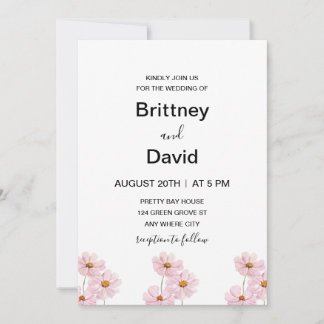Ljusa rosa Blommigten Elegant bröllop Inbjudningar