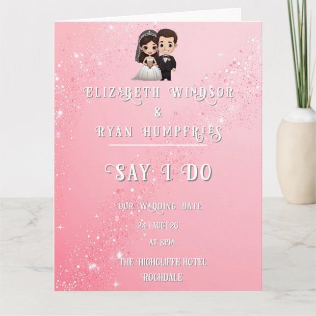 "Ljusa rosa bröllopsinbjudningar - miniatyrbilder Kort (Framsida)