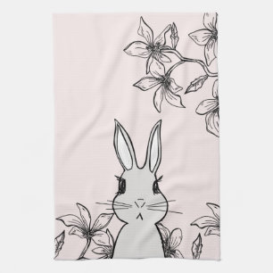 Ljusa rosa Bunny Blommigt Påsk Kökshandduk