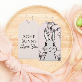 Ljusa rosa Bunny Blommigt Påsk Presentetikett
