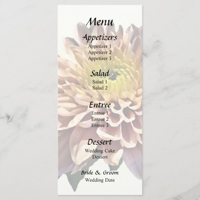Ljusa rosa Chrysanthemums Bröllop Menu Meny (Framsida)