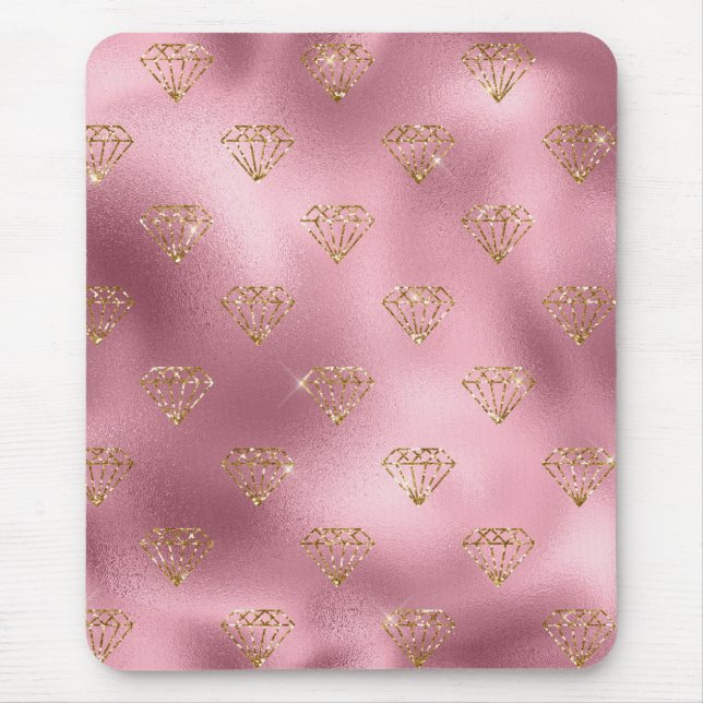 Ljusa rosa diamanter för Foil & Guld Glam Glitter Musmatta (Framsidan)