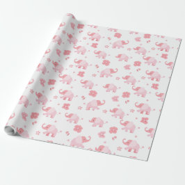 Ljusa rosa elefanter och Rosa Flowers Gift Wrap Presentpapper