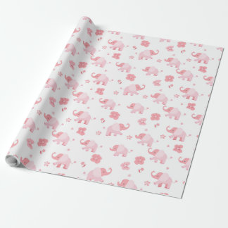 Ljusa rosa elefanter och Rosa Flowers Gift Wrap Presentpapper