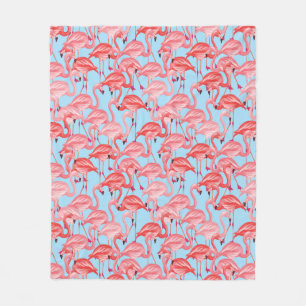 Ljusa rosa Flamingos på blått Fleecefilt