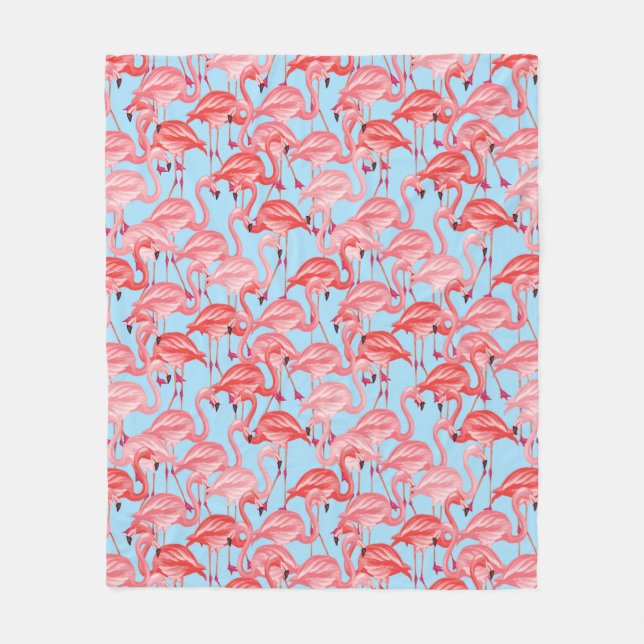 Ljusa rosa Flamingos på blått Fleecefilt (Framsidan)