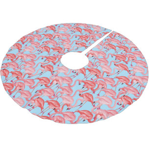 Ljusa rosa Flamingos på blått Julgransmatta Borstad Polyester