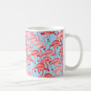 Ljusa rosa Flamingos på blått Kaffemugg