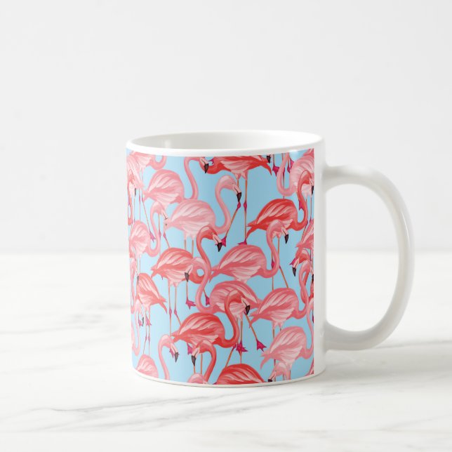 Ljusa rosa Flamingos på blått Kaffemugg (Höger)