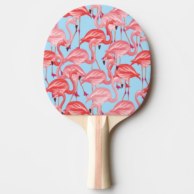Ljusa rosa Flamingos på blått Pingisracket (Framsidan)