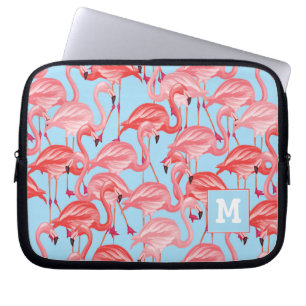 Ljusa rosa Flamingos på blått tillfogar ditt Laptop Sleeve