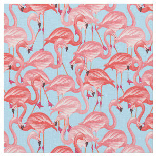 Ljusa rosa Flamingos på blått Tyg
