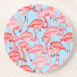 Ljusa rosa Flamingos på blått Underlägg