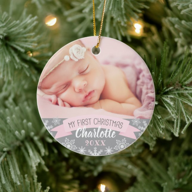 Ljusa rosa Flicka-foto, första jul Julgransprydnad Keramik (Träd)