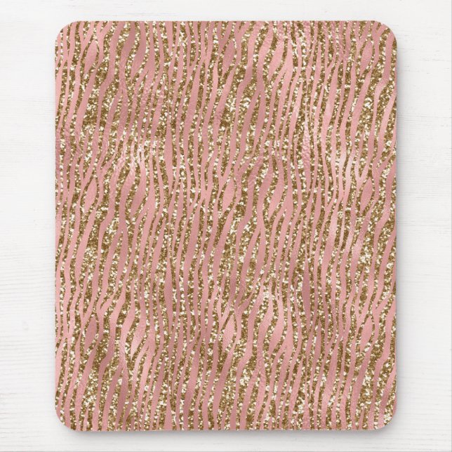 Ljusa rosa Foil & Guld Glam Glitter Tiger Rand Musmatta (Framsidan)