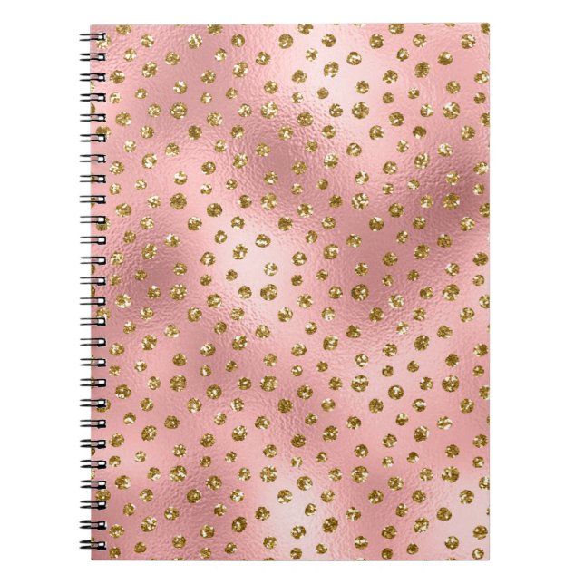Ljusa rosa Glitter Polka dots och Guld Glam Anteckningsbok (Framsidan)
