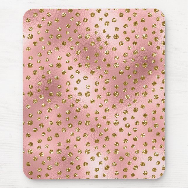 Ljusa rosa Glitter Polka dots och Guld Glam Musmatta (Framsidan)