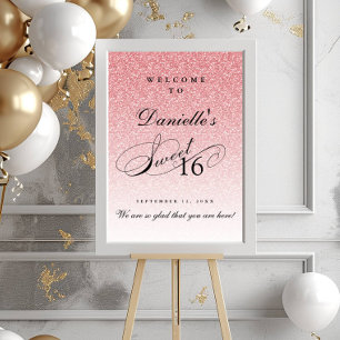 Ljusa rosa Glitter Sweet 16 Personliger Välkommen Poster