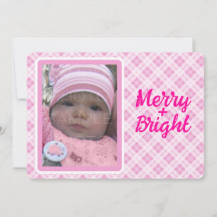 Ljusa rosa helgdagar för tartan Jul Merry Bright Julkort