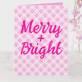 Ljusa rosa helgdagar för tartan Jul Merry Bright Kort