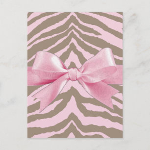 ljusa rosa och bruna Zebra w/ Ribbon Bow Vykort
