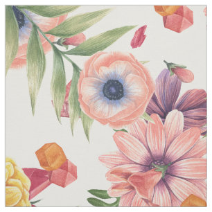Ljusa rosa och Gula blommor Tyg