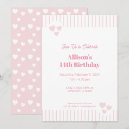 Ljusa rosa och hjärtan, födelsedag, dusch, party inbjudningar