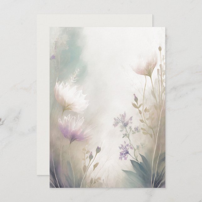 Ljusa rosa och lila blommigt tom bröllop inbjudningar (Fram/baksida)