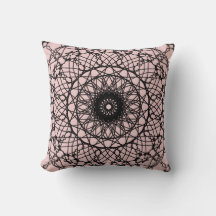 Ljusa rosa och svarta Mandala Dekorativ kudde