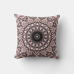 Ljusa rosa och svarta Mandala Dekorativ kudde
