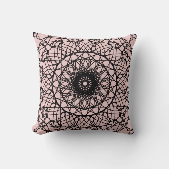 Ljusa rosa och svarta Mandala Dekorativ kudde (Framsida)