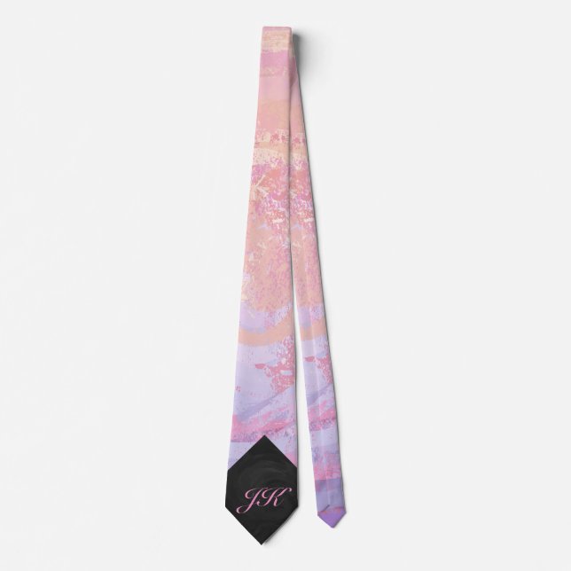 Ljusa rosa och svarta monogram slips (Framsida)