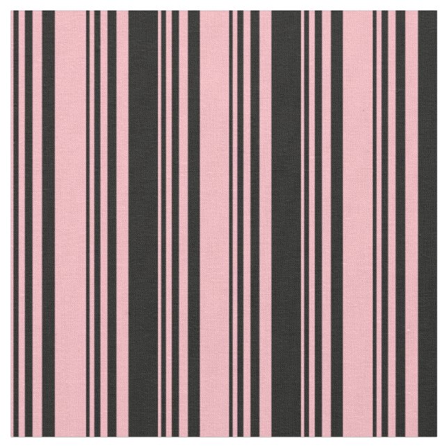Ljusa rosa och svarta Rand/Linjer Mönster Tyg (Närbild)
