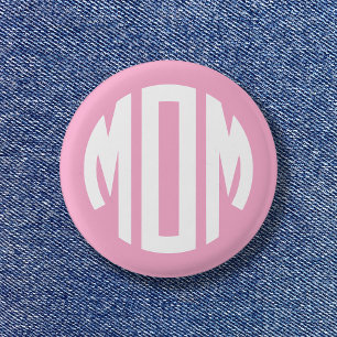 Ljusa rosa och vita cirkeln, Monogram MAMMA Knapp