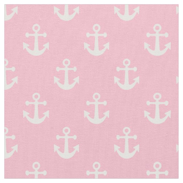 Ljusa rosa och vita nautiska ankare Mönster Tyg (Närbild)