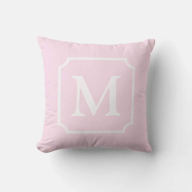 Ljusa rosa och vita tonade monogram Cabana Kudde (Framsida)