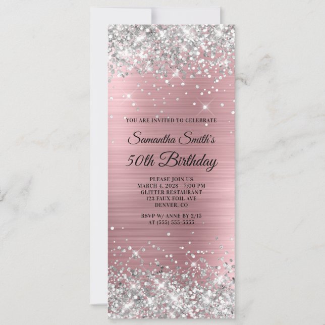 Ljusa rosa oljeväxten silver Glitter 50:e födelsed Inbjudningar (Framsida)