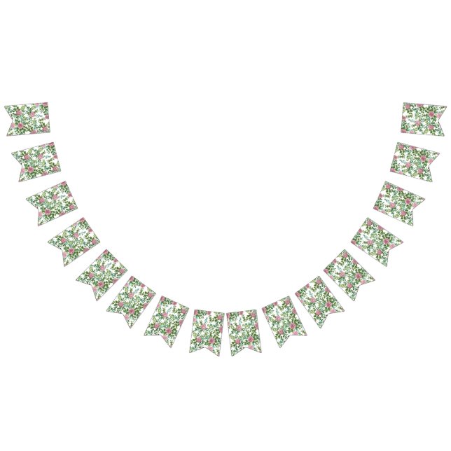 Ljusa rosa Peony & Ro Blommigt Bröllop Vimplar (Alla)