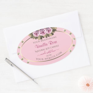 Ljusa rosa produktförpackningsetiketter Ro-diamant Ovalt Klistermärke