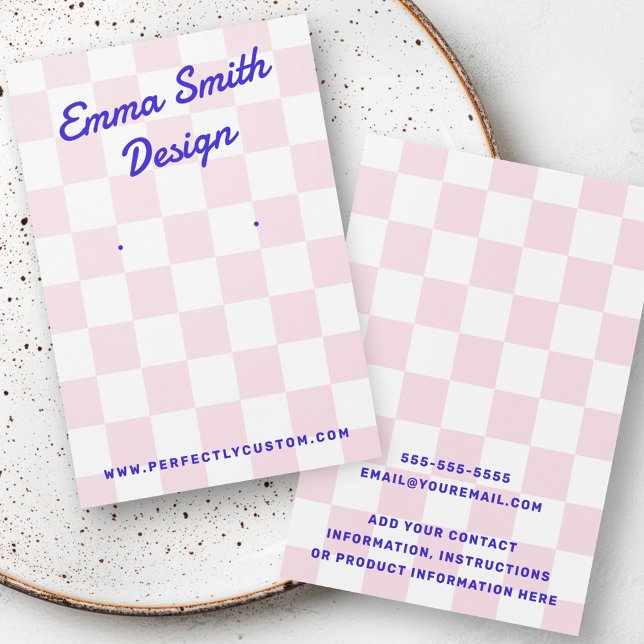Ljusa rosa Retro namn-checkers med bankkort Visitkort (Retro name light pink white checkers earring card)