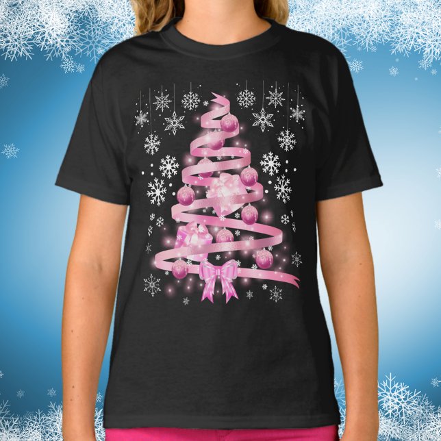 Ljusa rosa Ribbon Julgran T Shirt (Skapare uppladdad)
